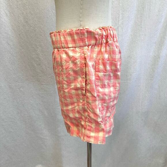 Lou & Grey Gingham pink/beige 100% Linen pull on high rise shorts size small - Picture 8 of 16